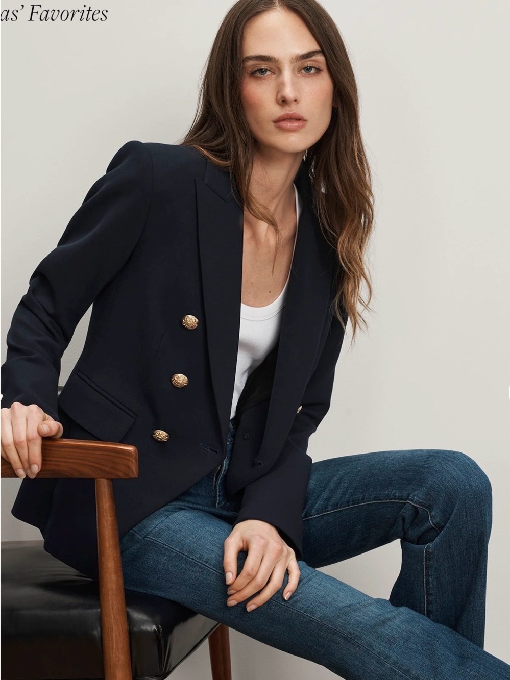Veronica Beard Navy Double-Breasted Blazer with Gold Buttons